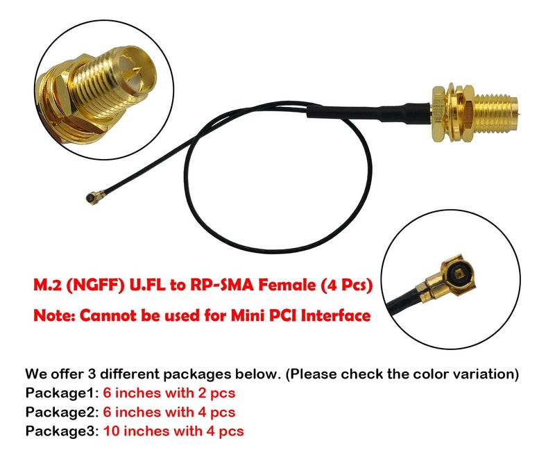 Tenmory UFL to SMA M.2 NGFF U.FL to RP-SMA Female MHF4 Connector Pigtail Antenna Extension Cable (6 inches (4 Pcs)) - Image 2